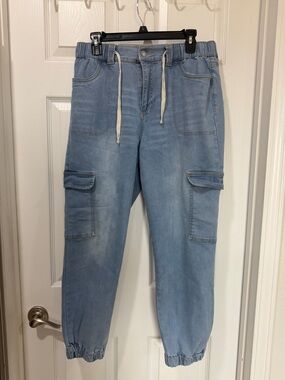 Celebrity Pink Light Blue Relaxed Cargo Jeans with Drawstring Waist